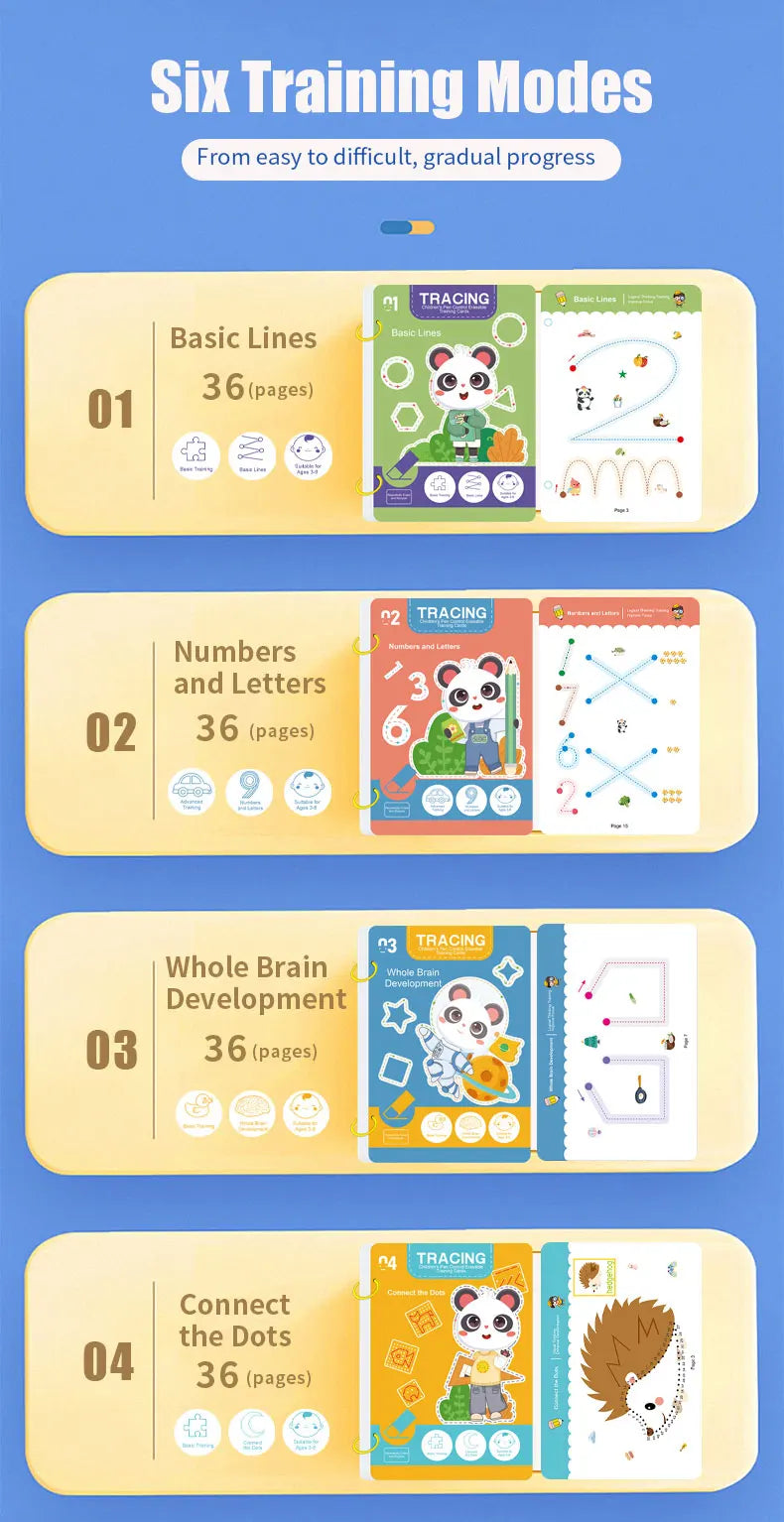 34-Page Reusable Magic Exercise Book Set